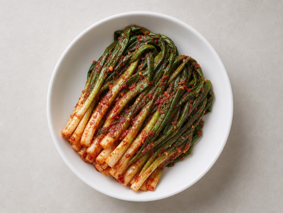 Pa-kimchi: whole scallions coated in red seasoning