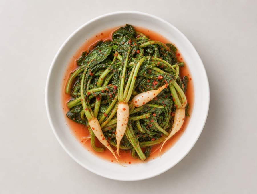 Yeolmu kimchi: young summer radish greens in a thin brine